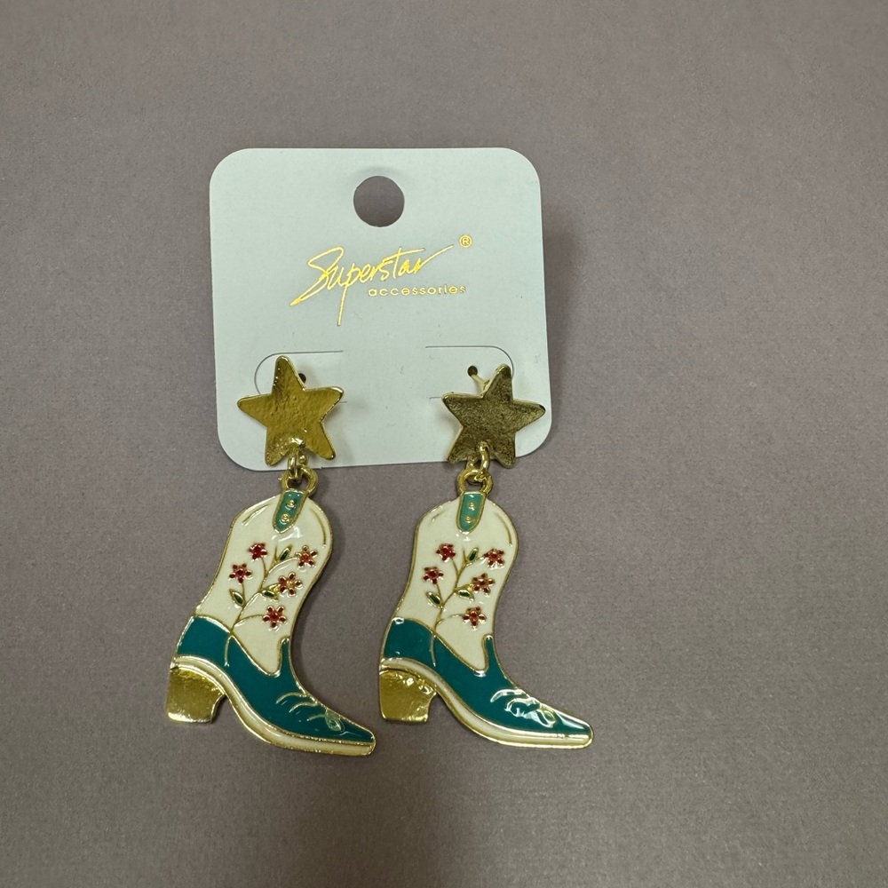 Superstar Cowboy Boot Earrings with Star Accents